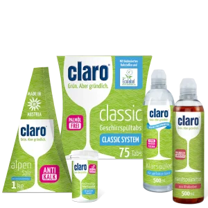 claro tabs starter paket - tabs, alpensalz, klarspüler, maschinenpfleger, spülmittel